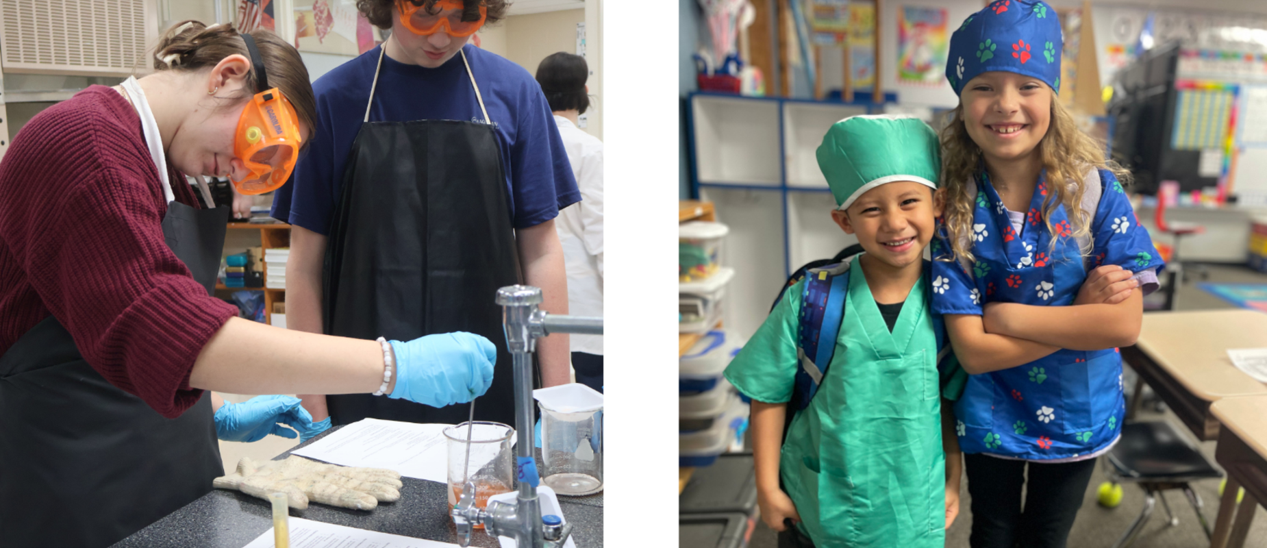 Students perform experiments and participate in fun dress up days.