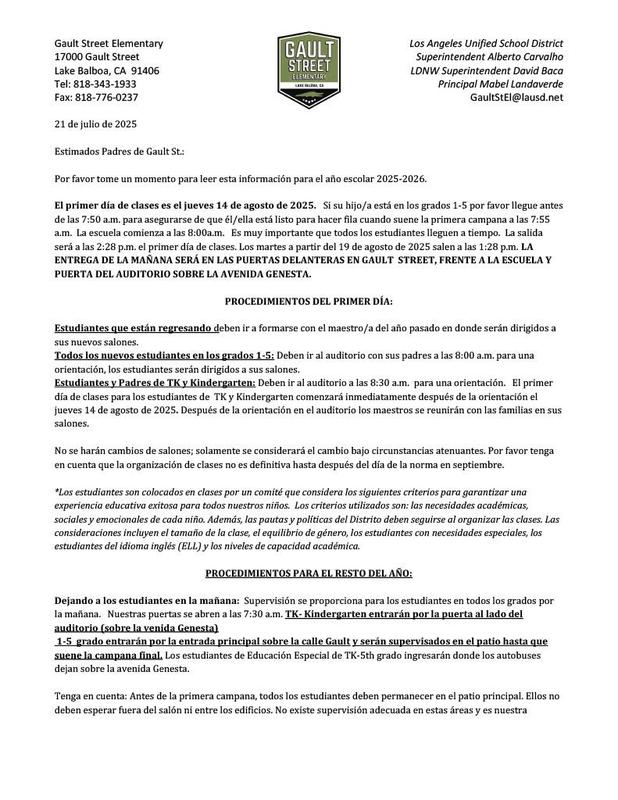 Opening letter first page in Spanish