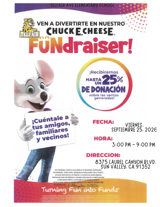 Chuck E. Cheese Fundraiser flyer in Spanish