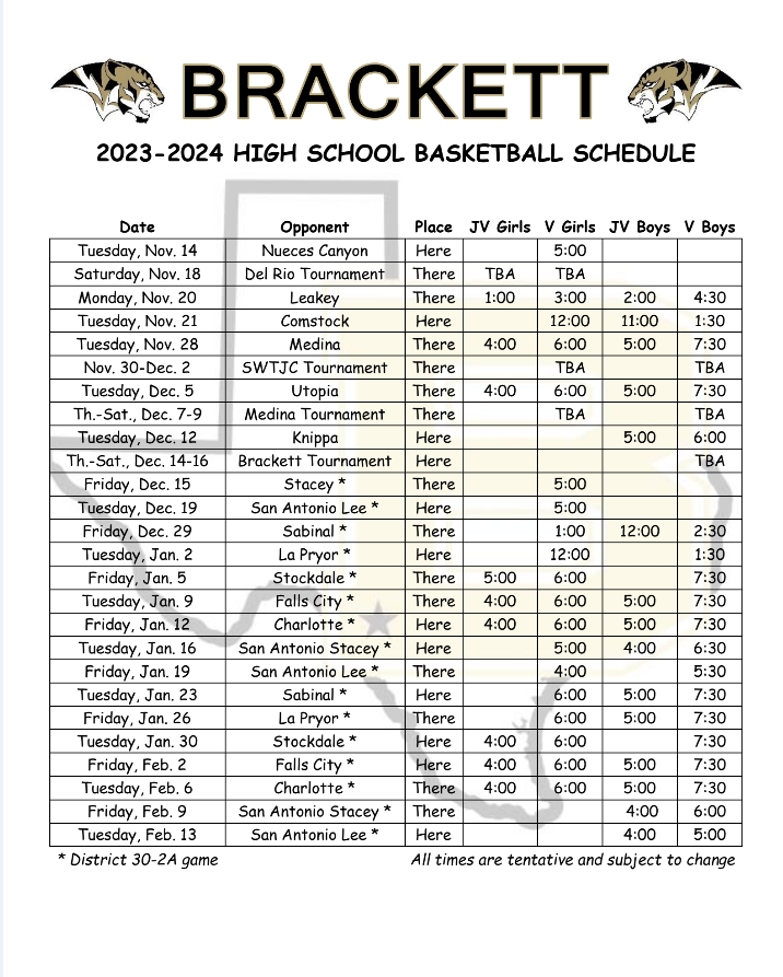 All Sports Sports Calendars Brackett Independent School District