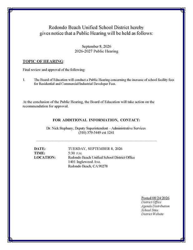 Notice of Public Hearings for Developer Fees for September 8, 2026, Board Meeting Featured Photo