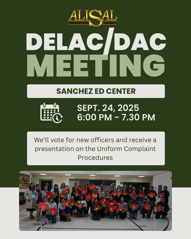 Graphic advertising DELAC. meeting in English