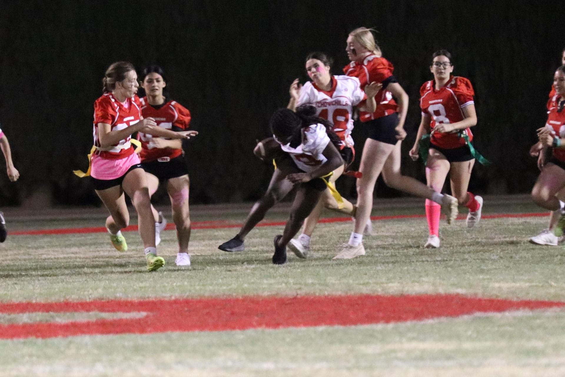 girls playing flag football