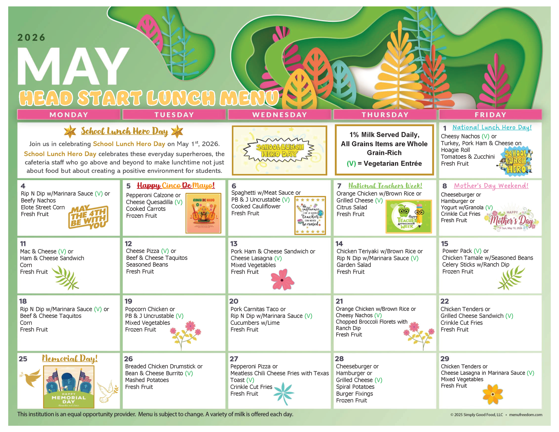 Head Start Lunch Menu (click to view)