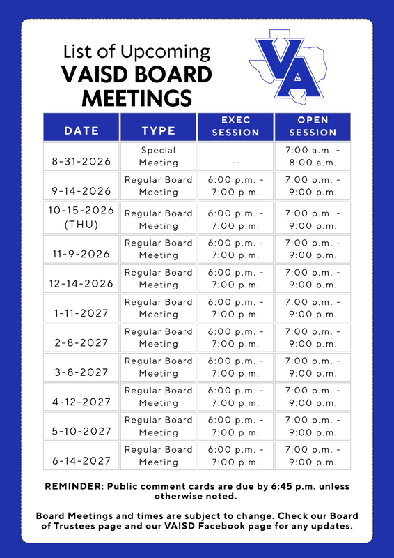 VAISD Board Meetings Move to Second Monday of Each Month Thumbnail Image