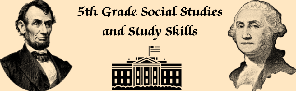 5th Grade Social Studies Banner with images of George Washington, Abraham Lincoln, and the White House.