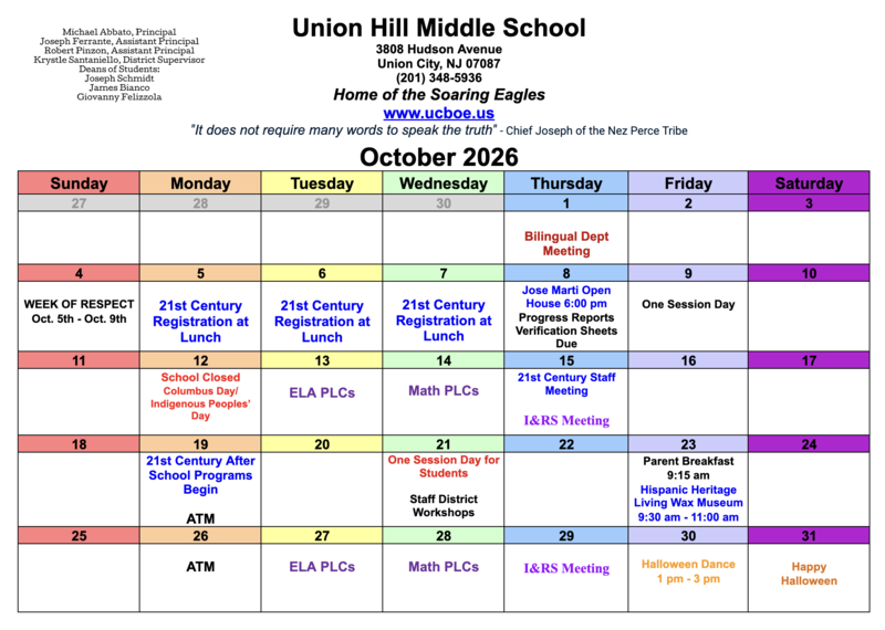 October 2026 Calendar-UHMS