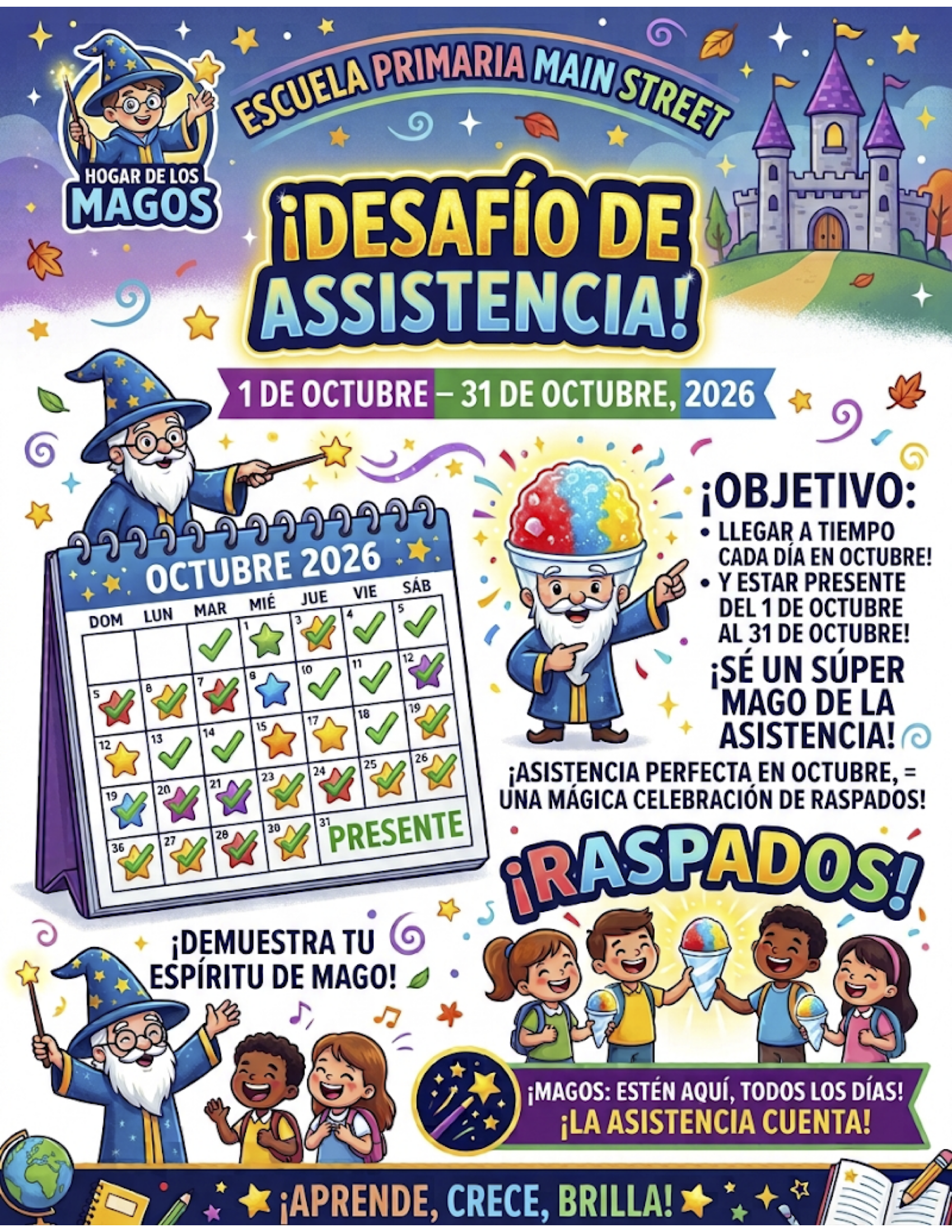 Main Street Elementary Attendance Challenge Flyer in Spanish