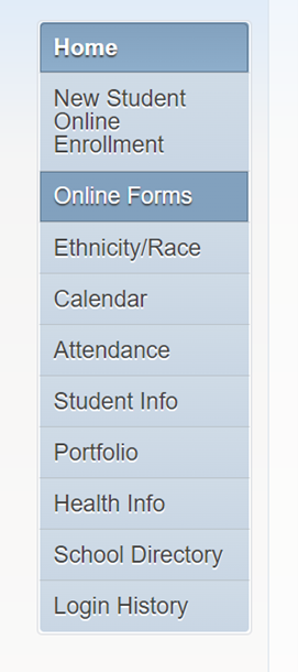 Online Form Menu