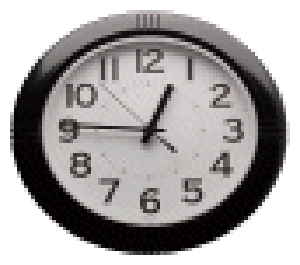 Round clock displaying 9:10.