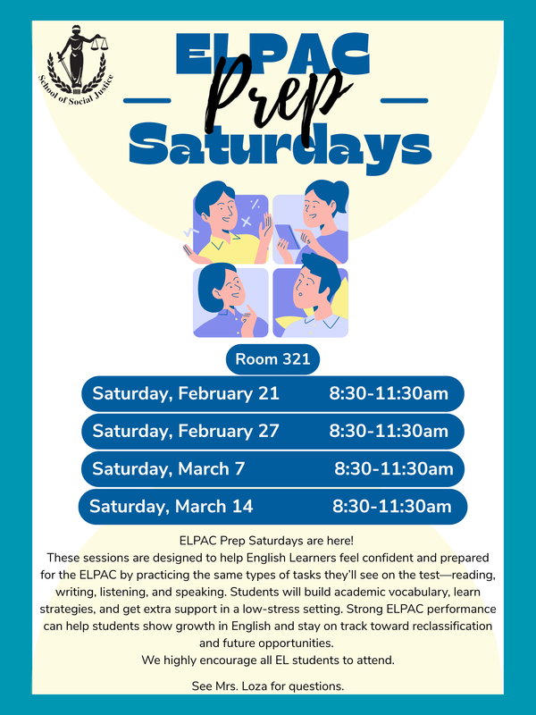 Important Announcement for EL families: ELPAC Prep Starts Saturday, Feb. 21 / Anuncio importante para familias de estudiantes aprendices de inglés: La preparación para el ELPAC comienza este sábado, 21 de febrero. Thumbnail Image