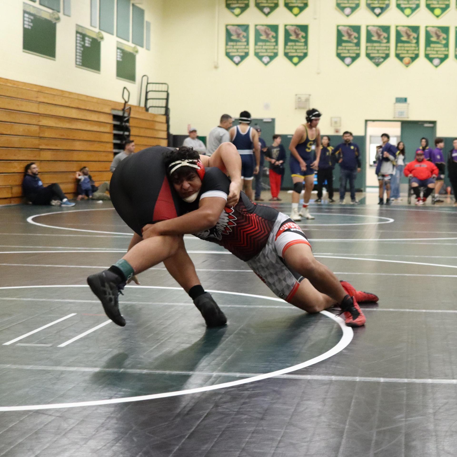 wrestlers in action at the Hawks invitational