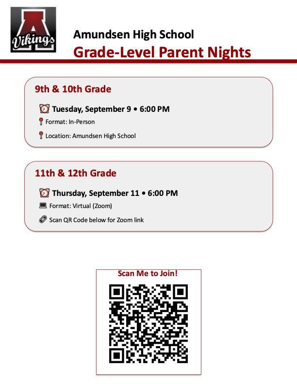 Amundsen Parent Meetings 9/9 (Grades 9 and 10) and 9/11 (Grades 11 and 12) Featured Photo