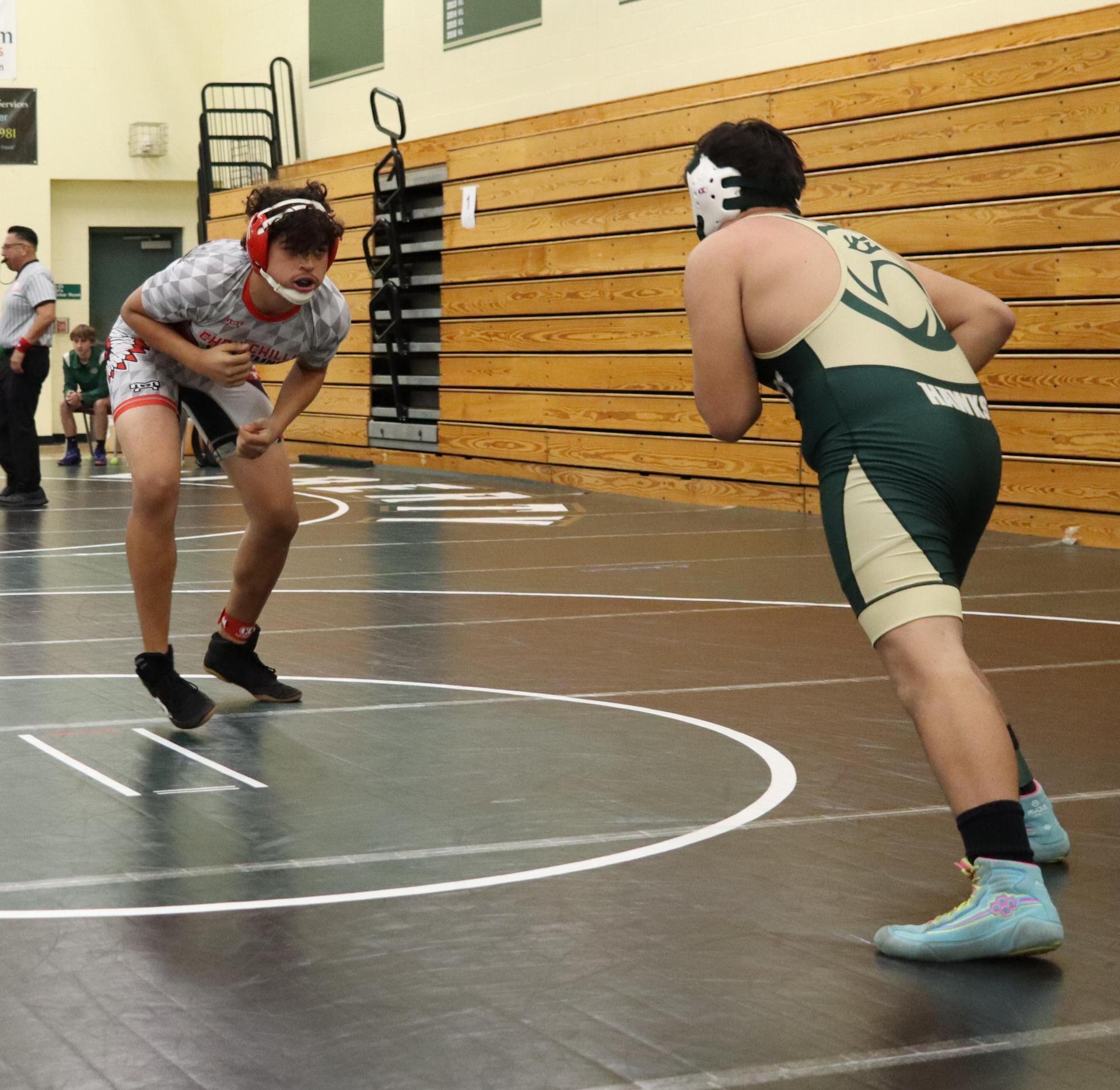 wrestlers in action at the Hawks invitational