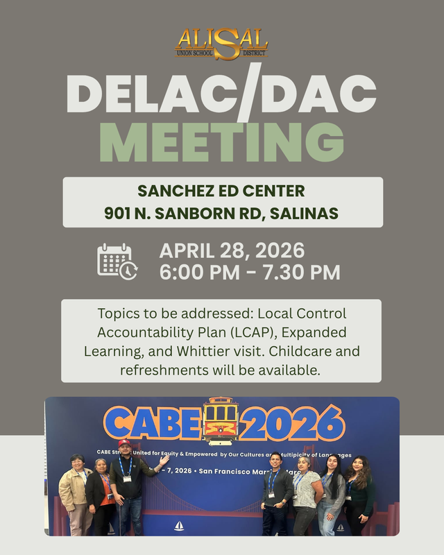 Flier in Spanish for DELAC/DAC meeting on April 28