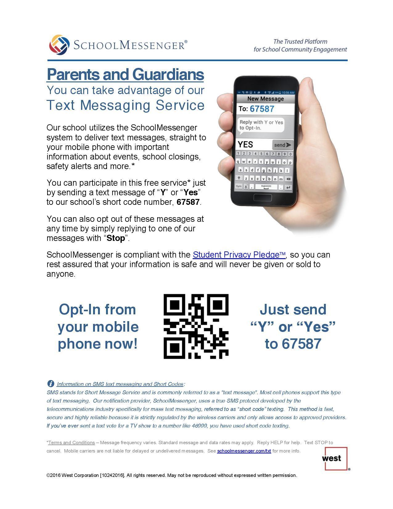 QR Code/Instructions for getting on School Messenger Brackett