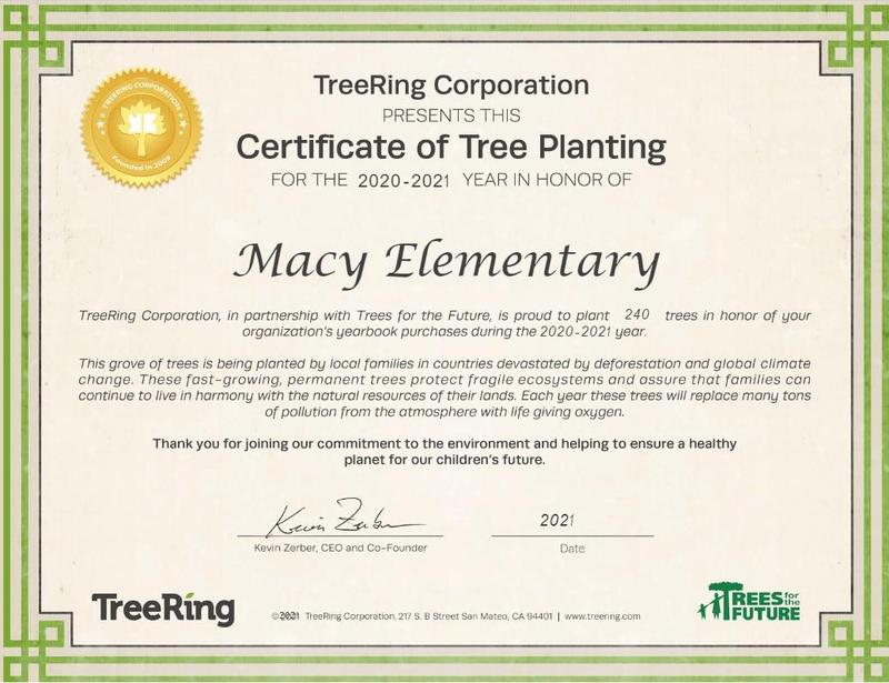 Certificate of Tree Planting for the 2020/2021 year in Honor of Macy Elementary School Featured Photo