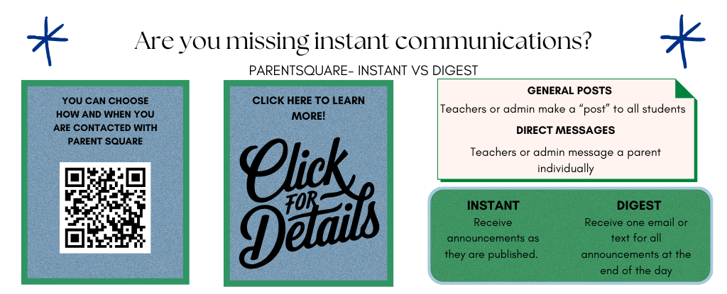 Informational flyer about ParentSquare communication options with QR code.