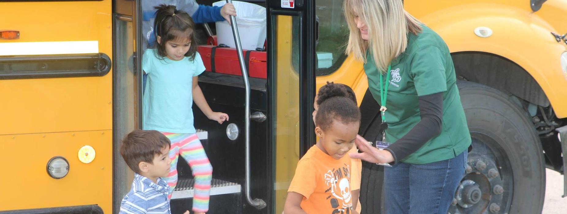 Practicing bus safety at TH Johnson Elementary