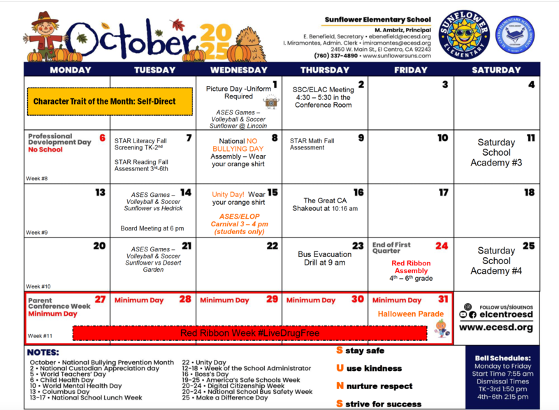 Sunflower October Calendar