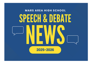 yellow text on a blue background