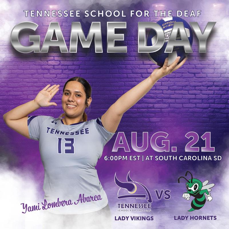 Game Day flyer for the August 21, 2025 volleyball game at South Carolina School for the Deaf and Blind that starts at 6pm.