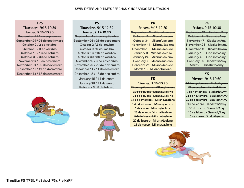 ELC Swim Schedule