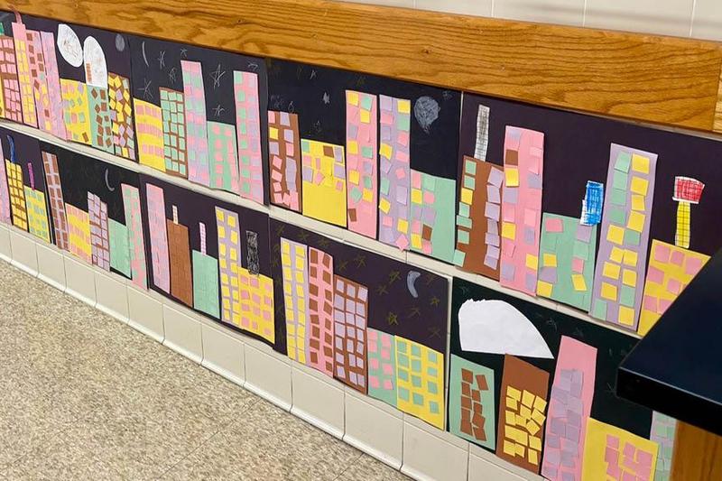 Array projects line the hallways of the school