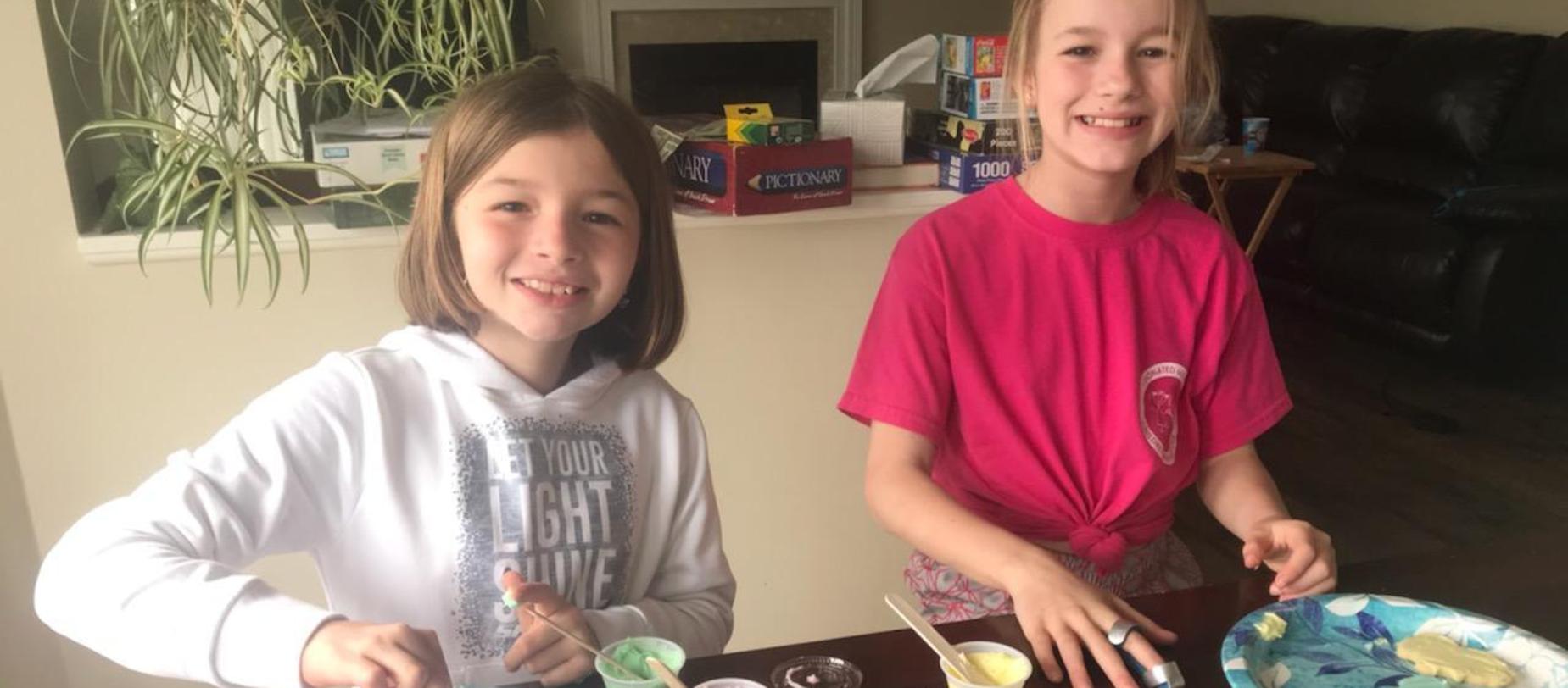 students crafting at home