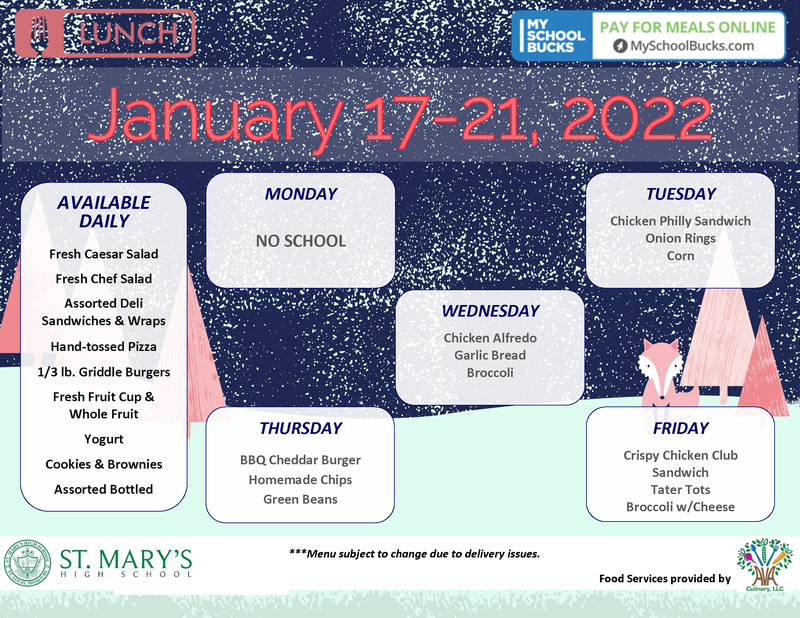 A picture of the January 17th Lunch Menu.