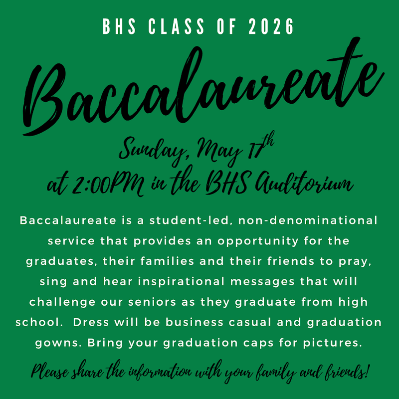 BHS Class of 2026 Baccalaureate, May 17 @ 2:00 PM Featured Photo