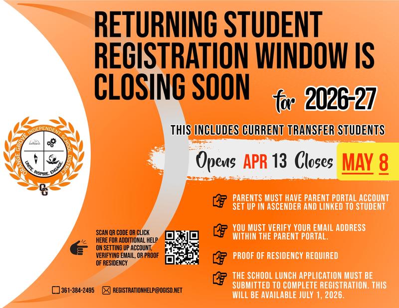 Returning Student Registration IS CLOSING SOON for the 2026-2027 SY Featured Photo