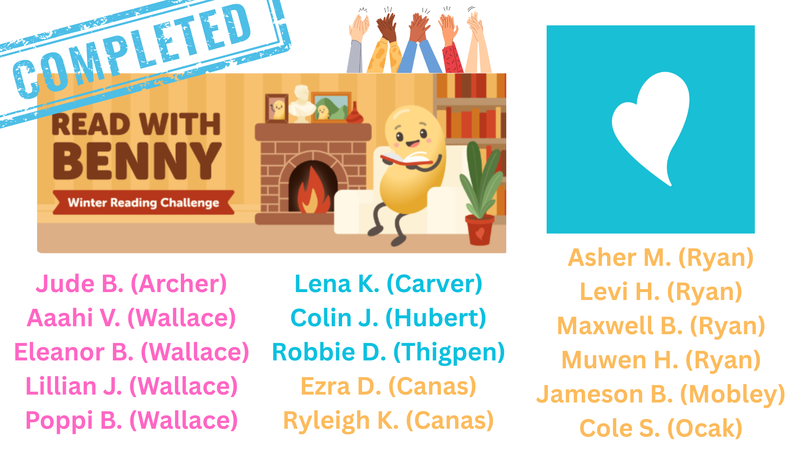 List of students who completed the January reading challenge