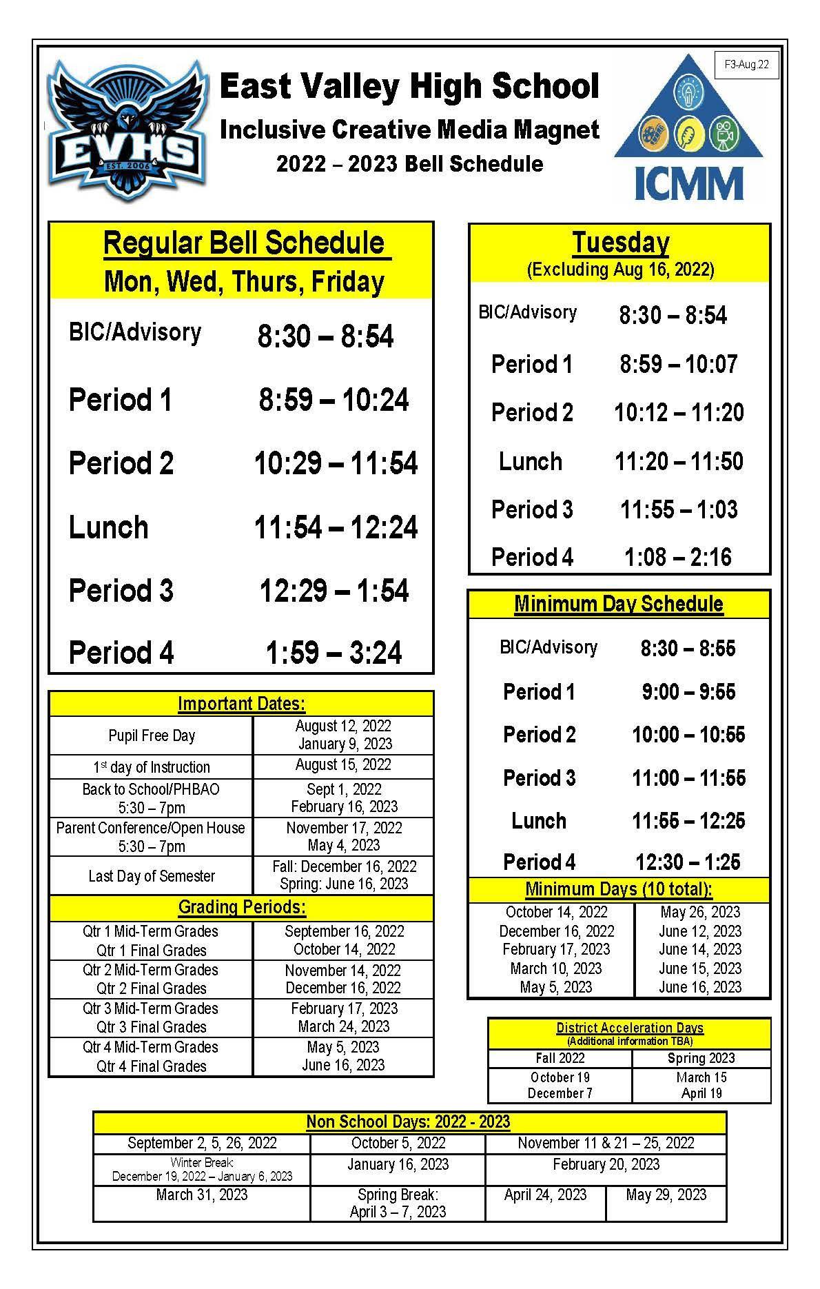 Bell Schedule Bell Schedule Information East Valley High School