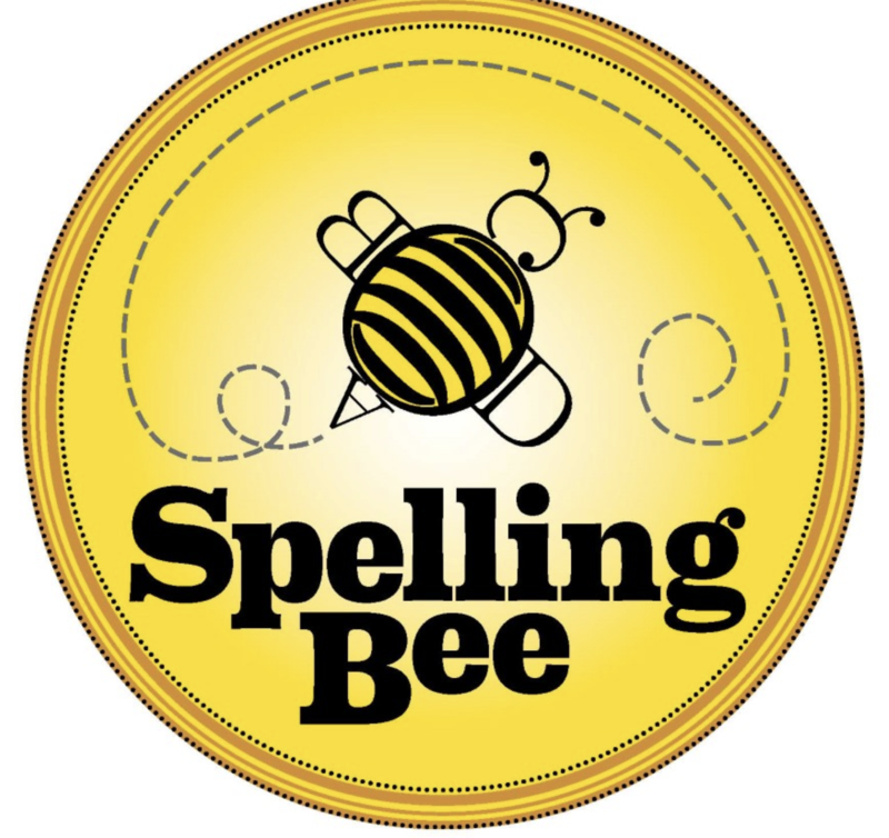 yellow circle with bee in the middle and words spelling bee at bottom
