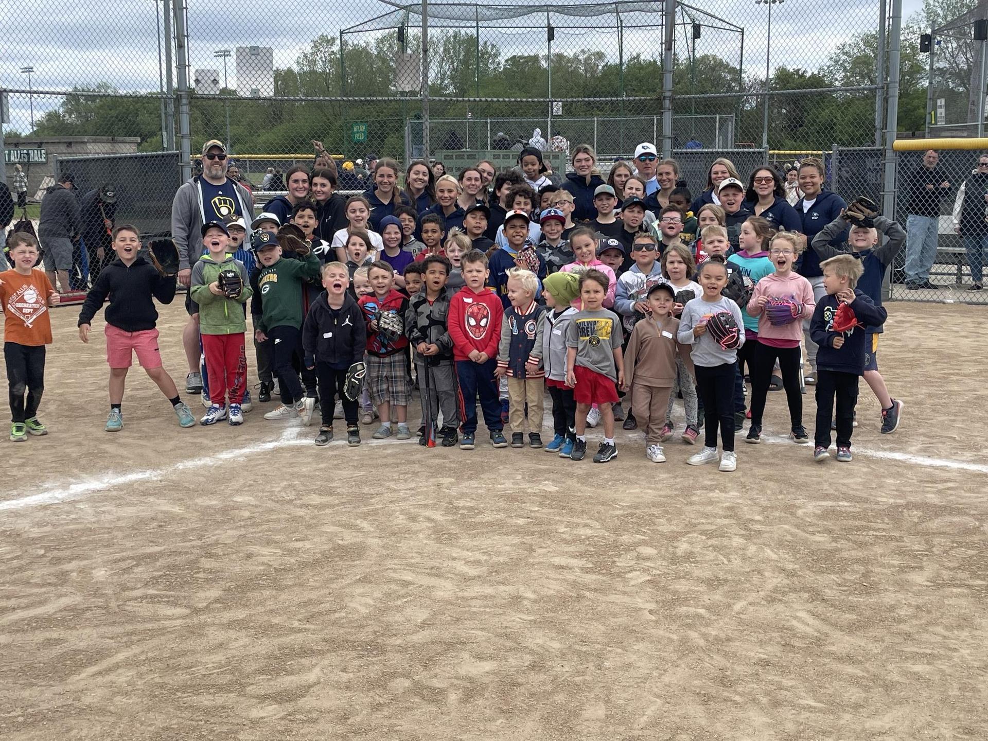 Old timers baseball and tball clinic group photo from 2024