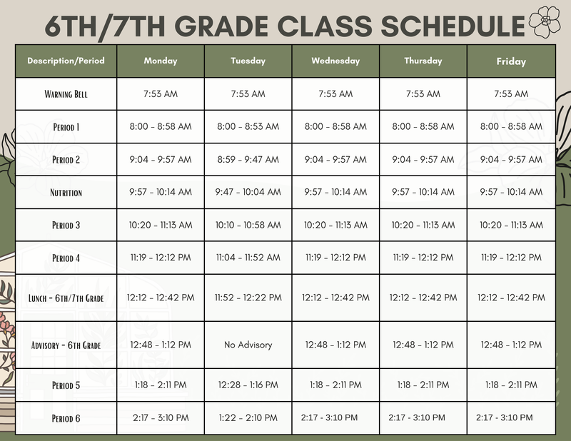 6th/7th Grade Schedule Featured Photo