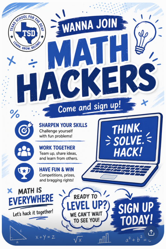 A flyer encouraging students to sign up for Math Hackers