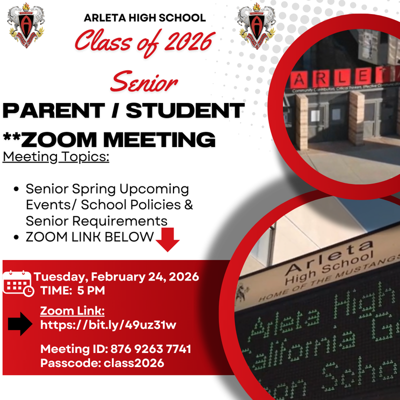 Senior Class of 2026 Parent / Guardian meeting, Tuesday, 2/24/26, at 5 pm via zoom Featured Photo