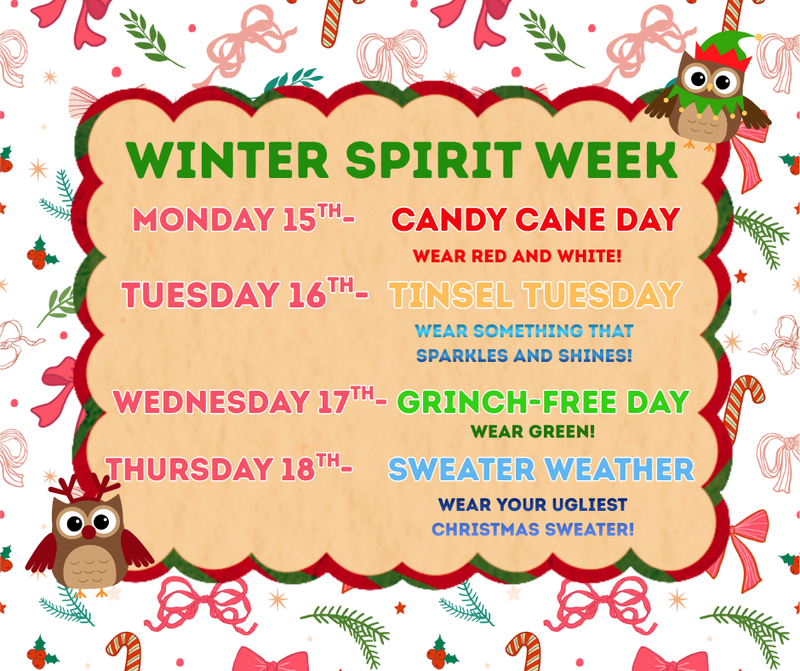 Winter Spirit Week Dec 15-18