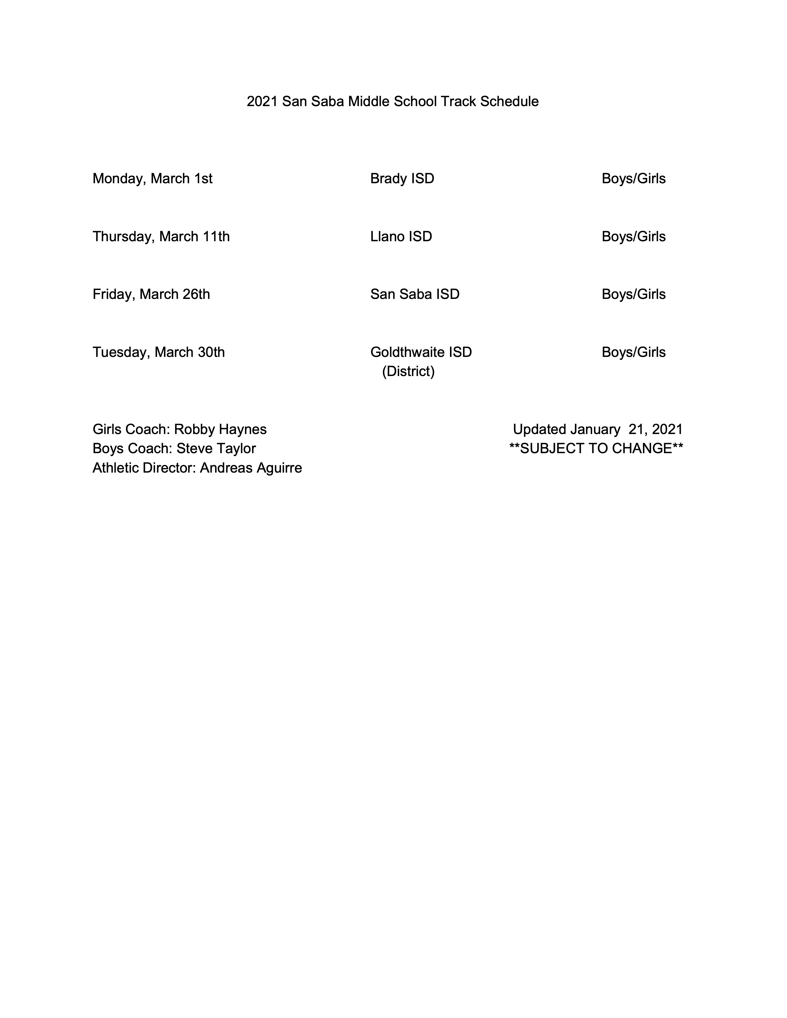 Middle School Track Girls Athletics San Saba Independent School