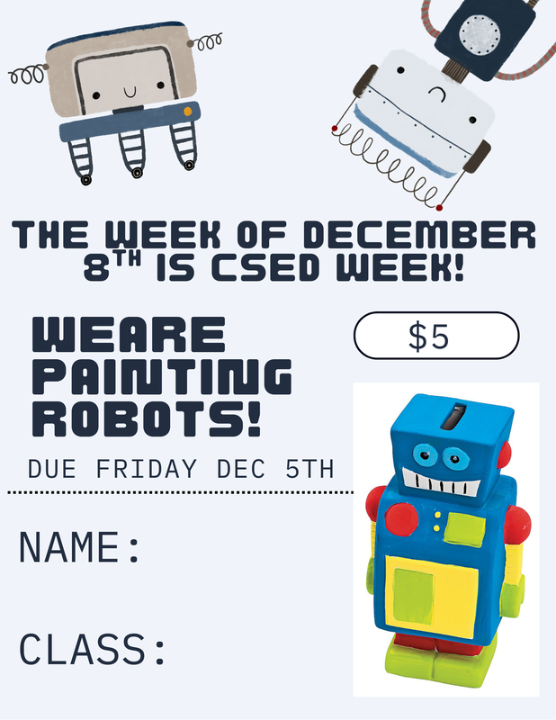 robots on flyer for robot piggybank paiting fundraiser