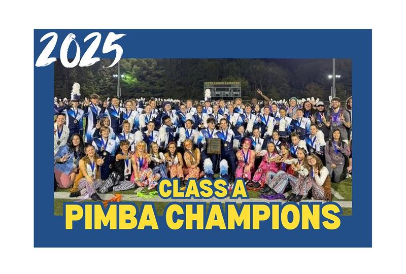 A group picture of a marching band with the words PIMBA Championships