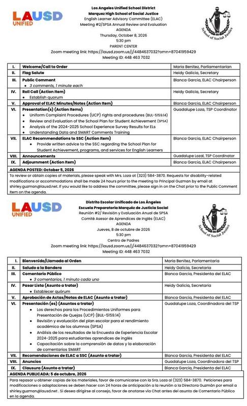 Join Us for Our ELAC Meeting!/¡Acompáñenos a nuestra junta de ELAC! Thumbnail Image