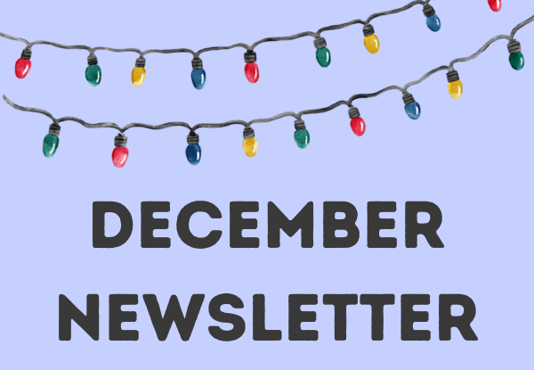 Watercolor-style graphic of colorful holiday lights on light blue background. Bold text matches headline.