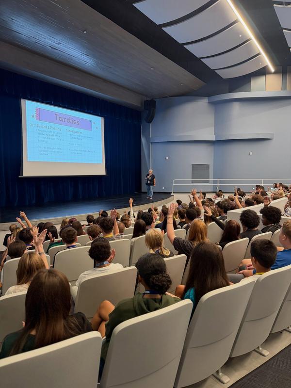 photo of students raising their hands