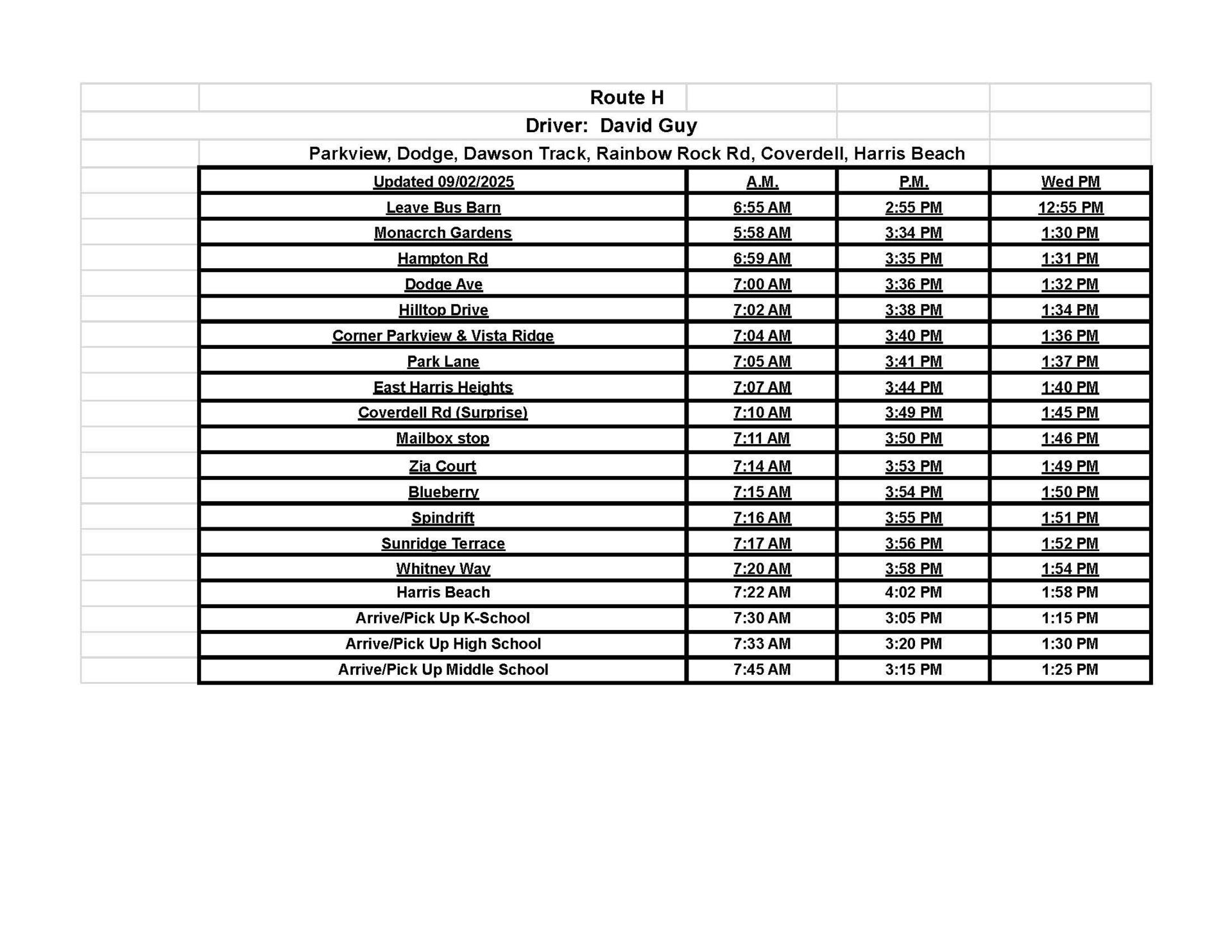 updated schedule as of 9 5 2025