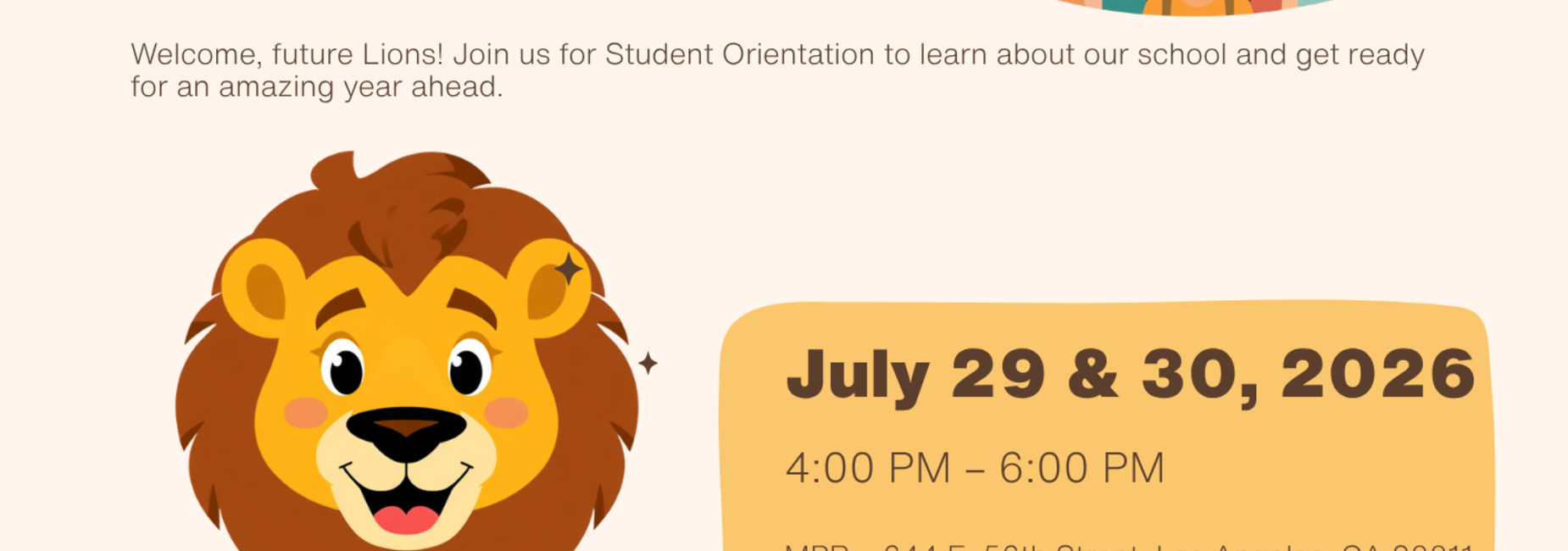 Student Orientation July 29th and 30th