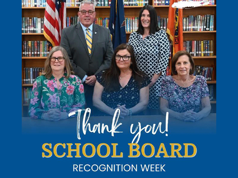 Graphic of school board members with text saying Thank you! School board recognition week.