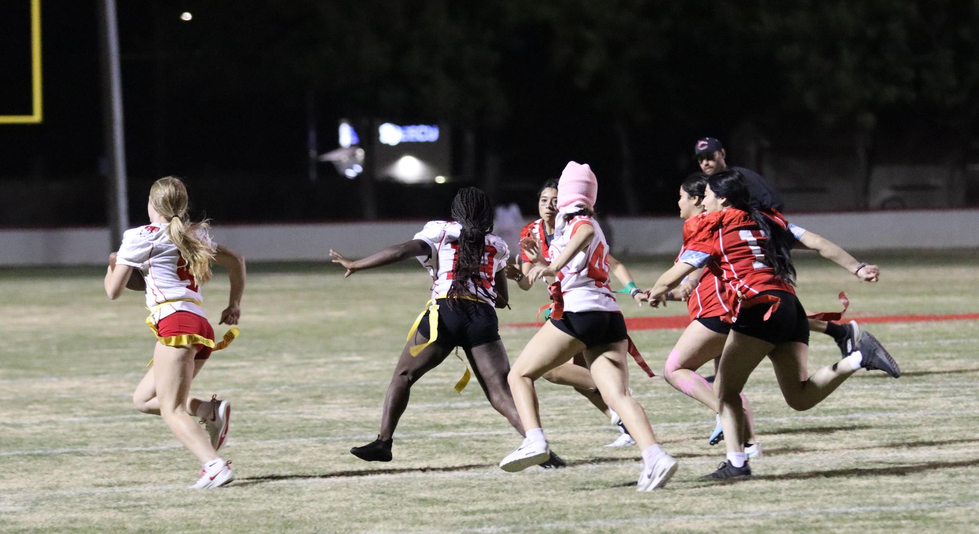 girls playing flag football